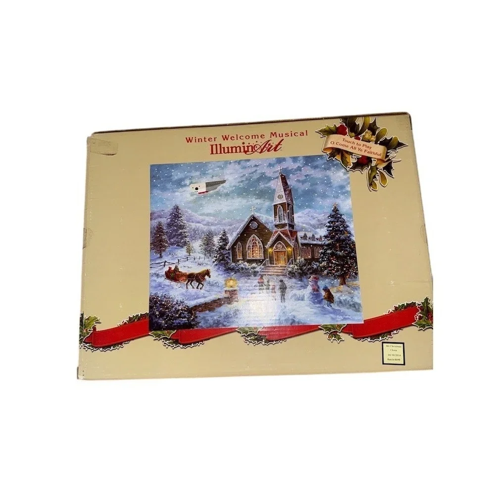 Thomas Kinkade IllumiArt Winter Welcome Musical‎ Lighted Church 16x12 Christmas